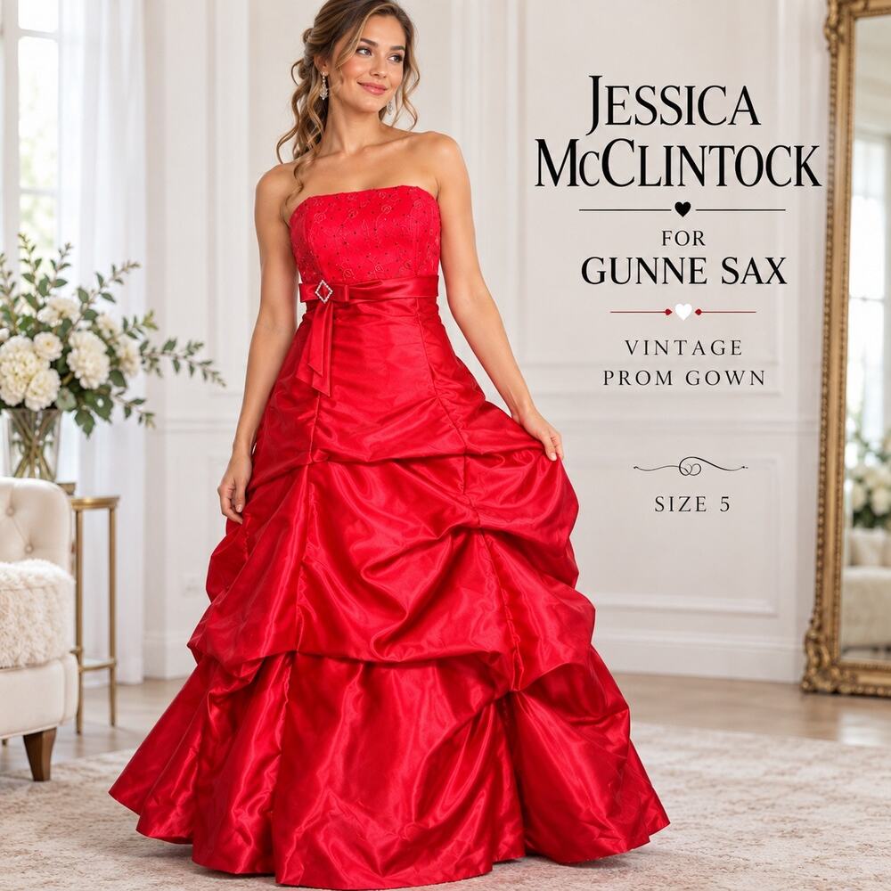 Jessica McClintock Gunne Sax Red Strapless Prom Gown Formal Dress Size 5 USA
